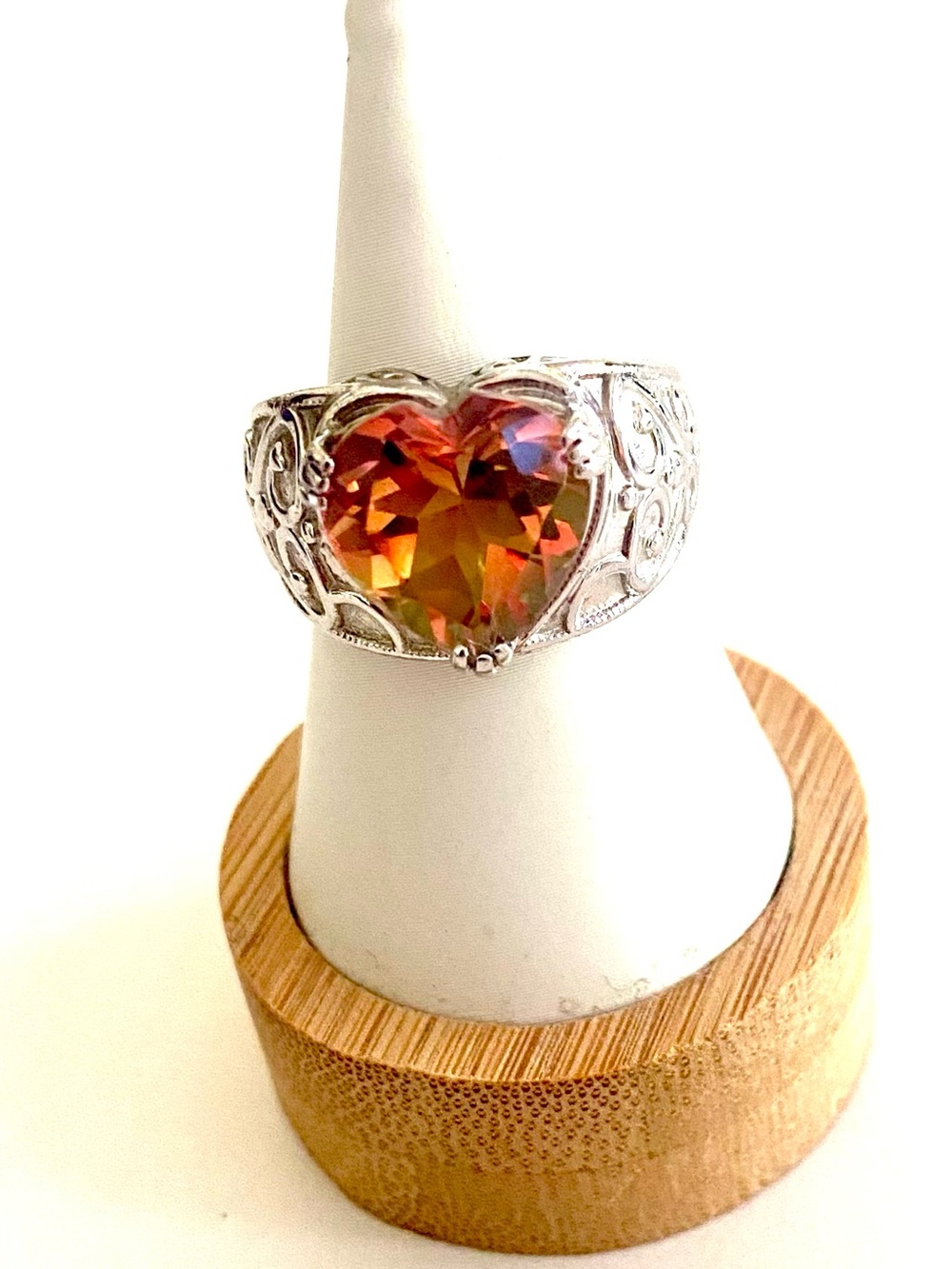 Heart-Cut Twilight Fire Topaz Statement Ring - Silver Silver Band